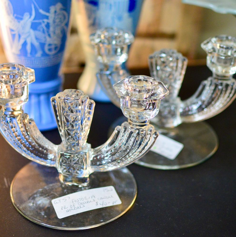 Fostoria pair of double candle holders