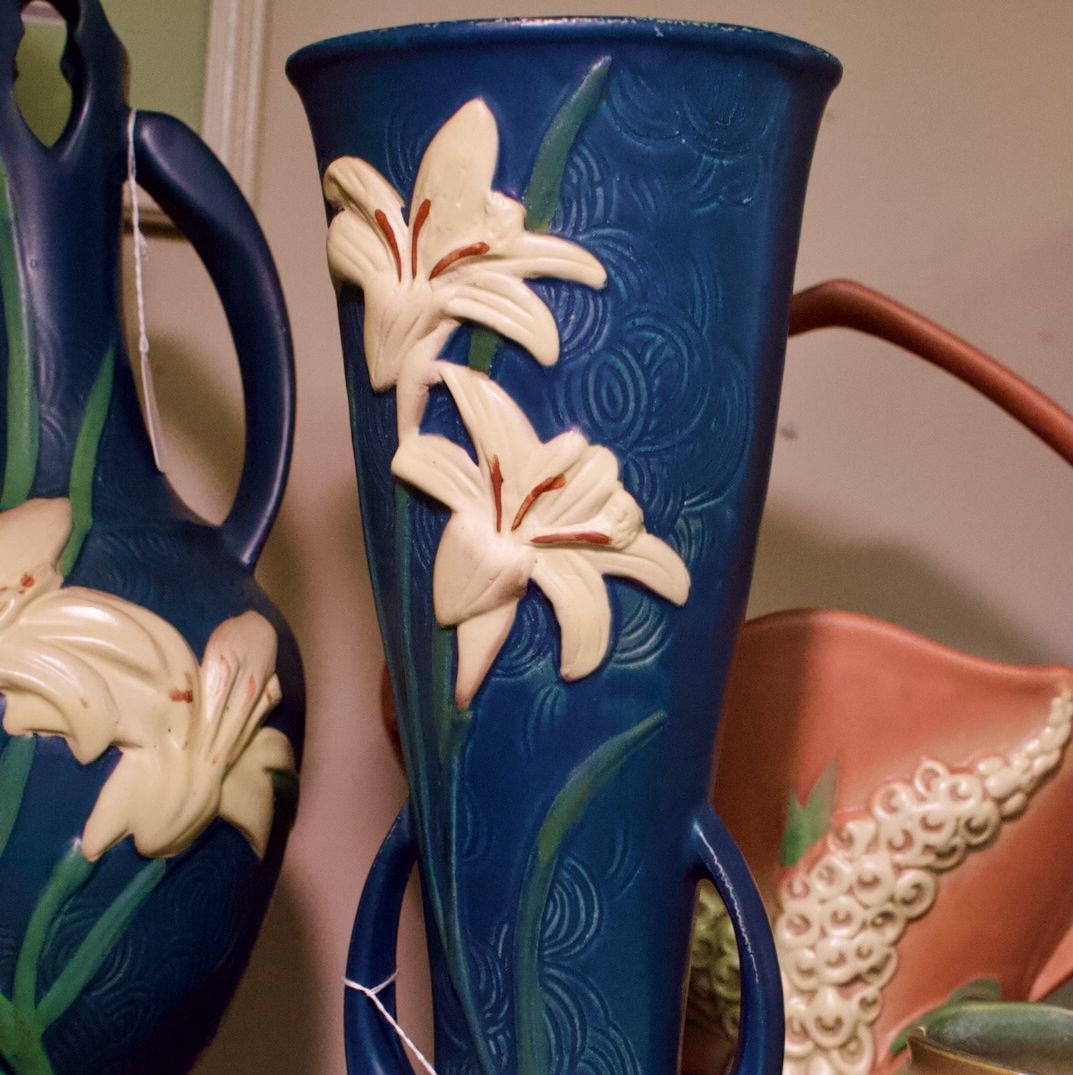 Roseville blue zephyr lily vase