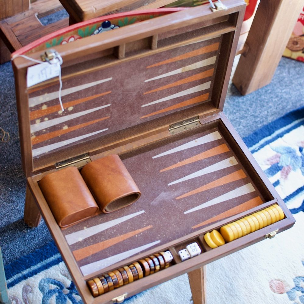 Vintage backgammon board & pieces