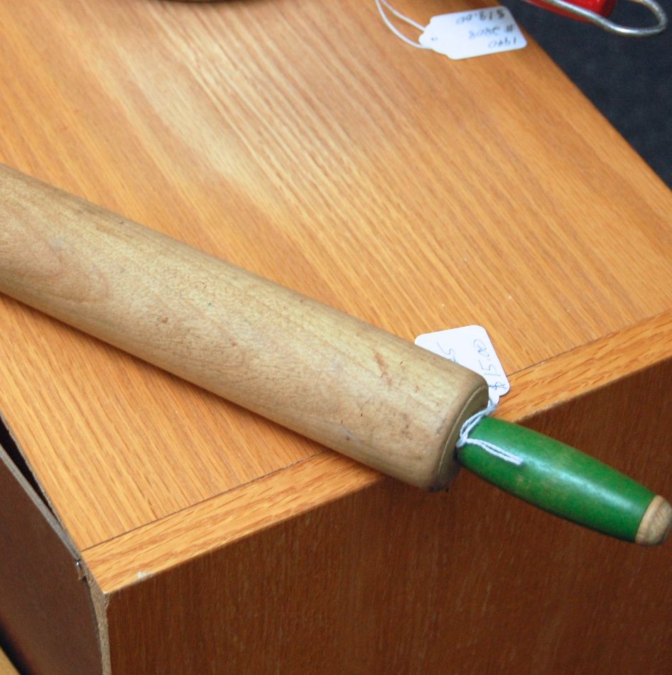 Vintage Wooden Green Handles Rolling Pin