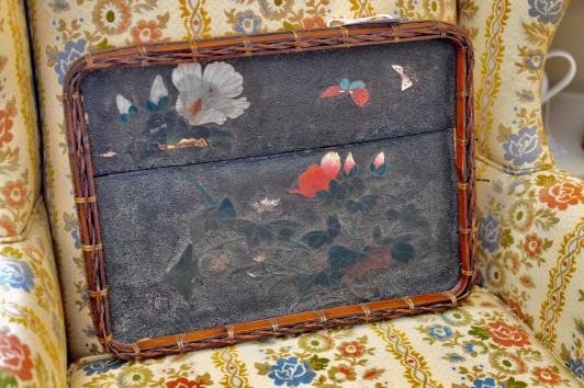 Antique Asian cloisonné on board tray