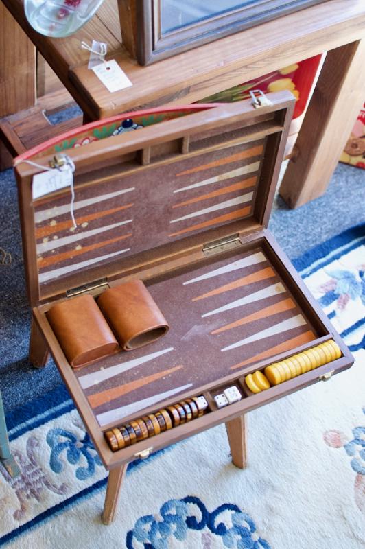 Vintage backgammon board & pieces