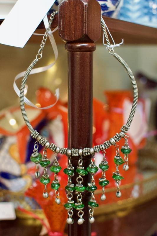 Green glass bead necklace