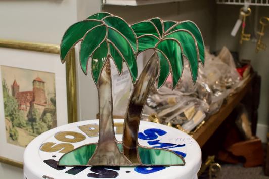 Stained glass signed palm trees