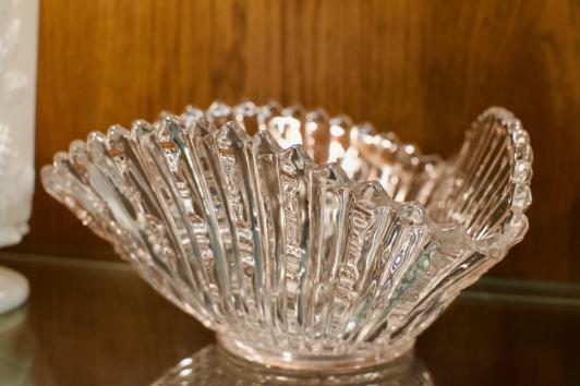 Antique American brilliant cut glass triangle bowl