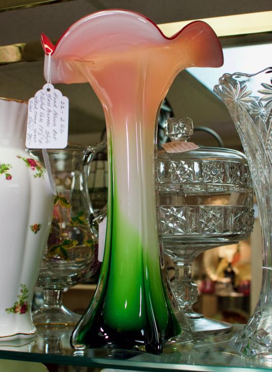 Hand blown art glass Murano style fluted vase
