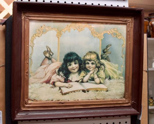 Antique print of 2 little girls