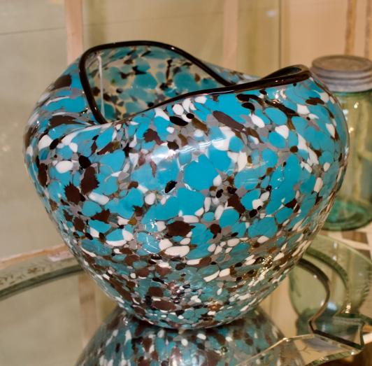 Blue & black speckled art glass bowl