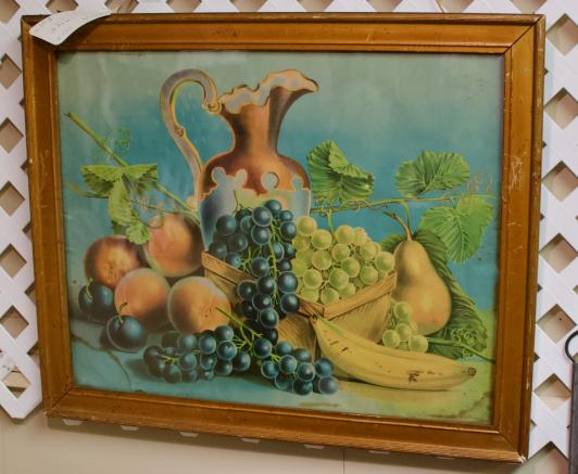 Chromo lithograph picture of fruit in gold frame