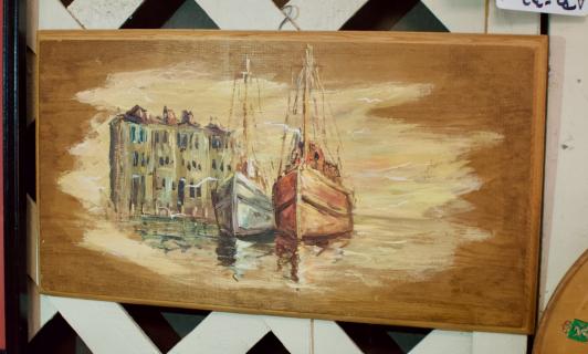 Boston harbor painting on wood