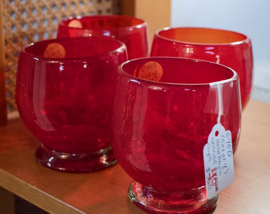 Set of 4 hand blown orange art glass cups