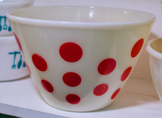 Fire king red polka dot bowl