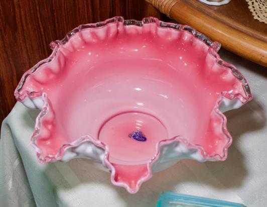 Pink/white Fenton bowl