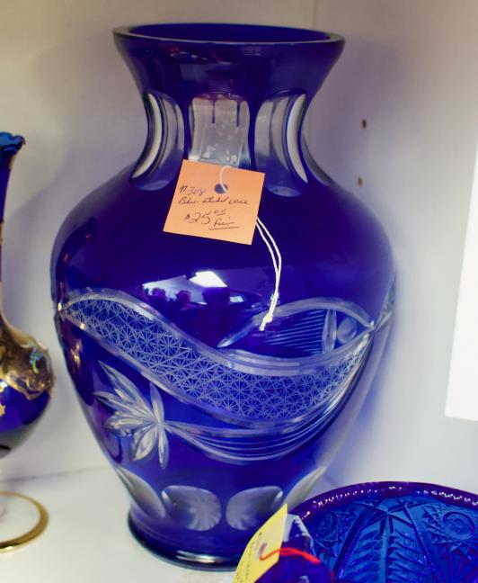 Blue etched vase