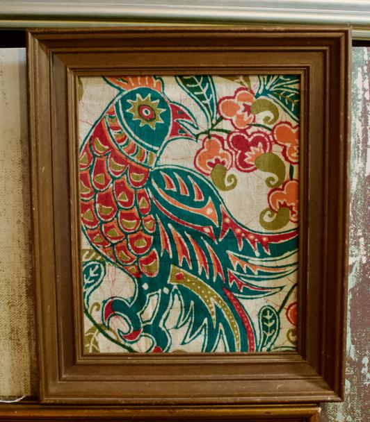 Fabric rooster framed picture