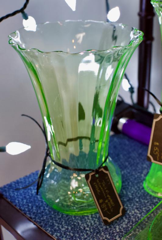 Tall ruffled uranium glass vase