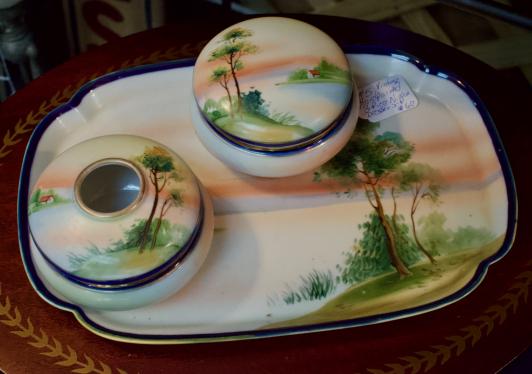 Vintage hand painted 3-piece dresser set