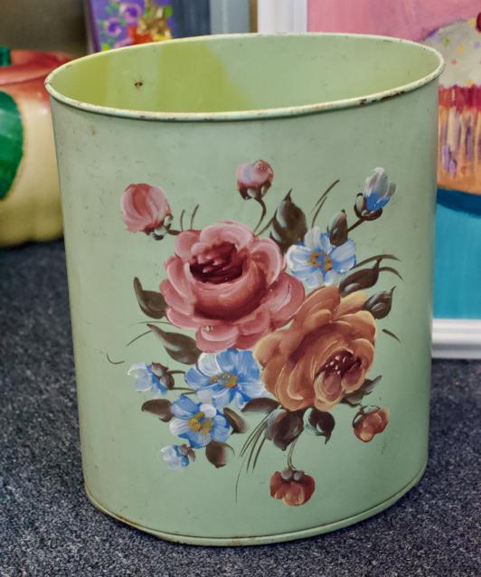 Vintage flowered waste can