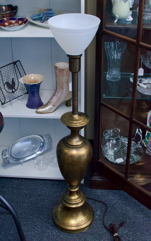 Vintage MCM torch table lamp w/ milk glass shade