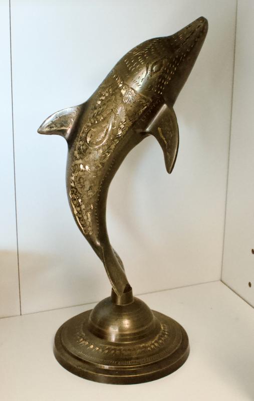 Vintage 9 1/2” etched brass dolphin