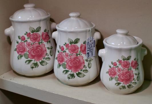 Pink floral canister set of 3