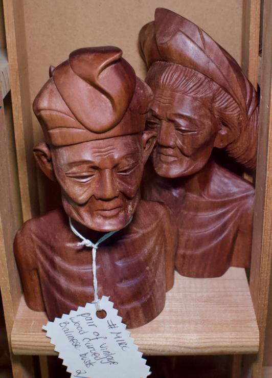 Pair of vintage wood carved Balinese busts