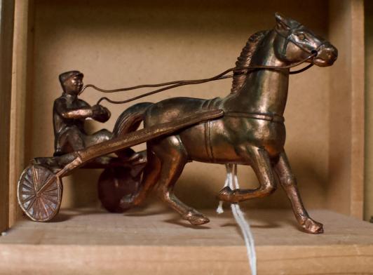 Vintage 50s-60s cast metal sulky cart w/ Jockey - Japan