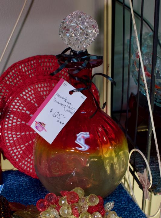 Hand blown decanter - red / yellow