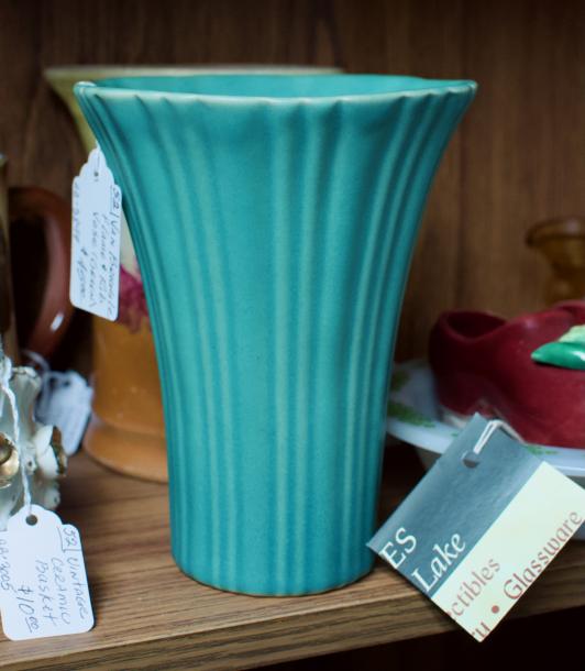 Van Briggle flame & rib vase (green)