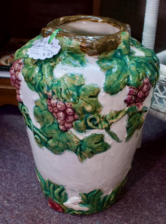 Majolica vase - grape vine & bunny