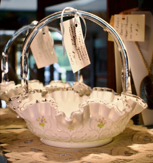 Fenton “Violets in the Snow” basket