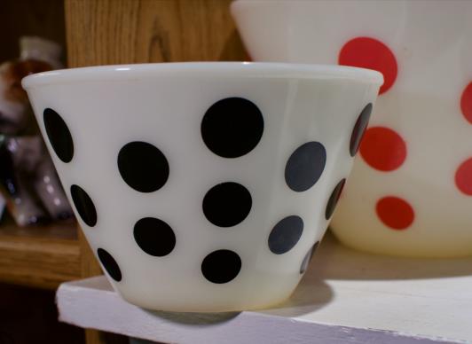 Fire King black polka dots bowl