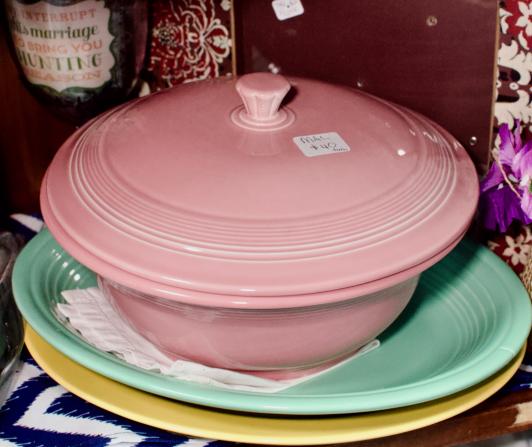 Fiesta ware pink covered bowl