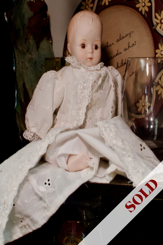 Vintage doll w/ white dress