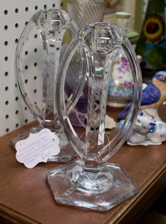 Pair of Westmoreland floral candlesticks