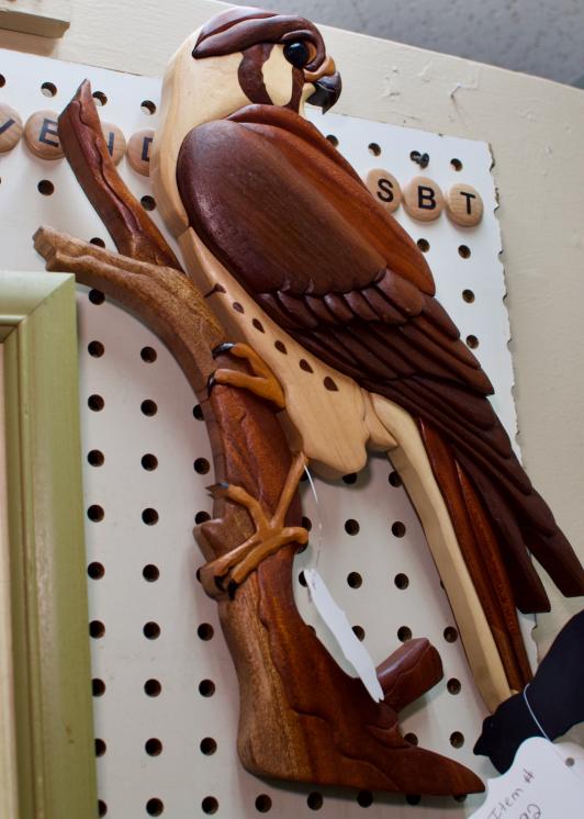 Falcon intarsia carved wood bird