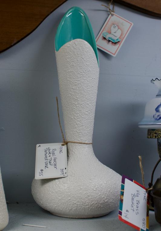 Royal Haeger white & teal textured vase
