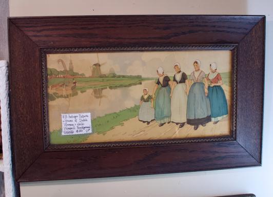 Antique picture & frame of Dutch women & child