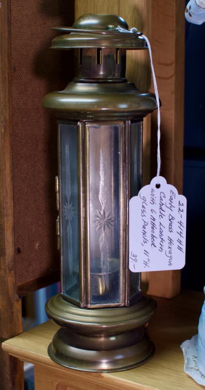 Early brass hexagon candle lantern