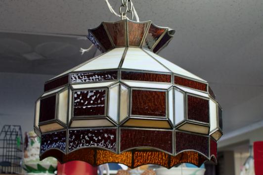 Stained glass round ceiling light with multi-colored panels