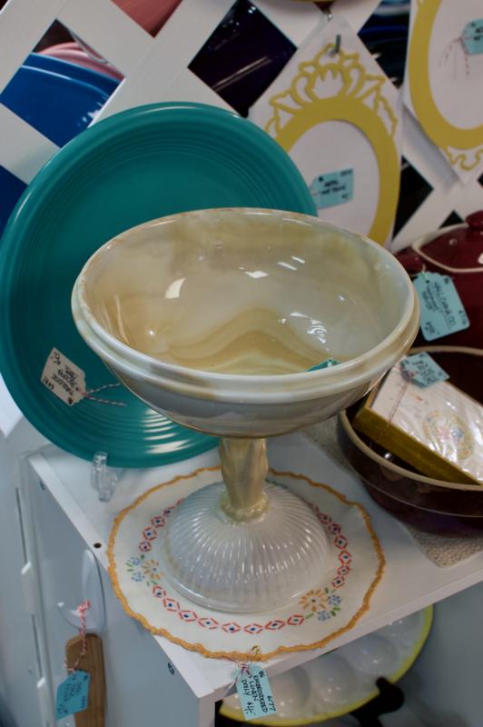 Slag glass pedestal compote centerpiece