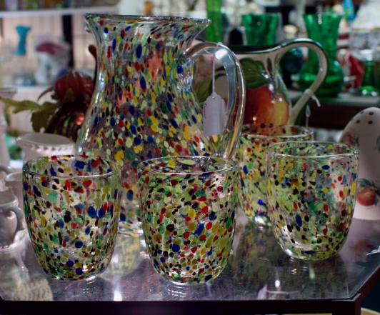 5pc hand blown pitcher & 4 glasses