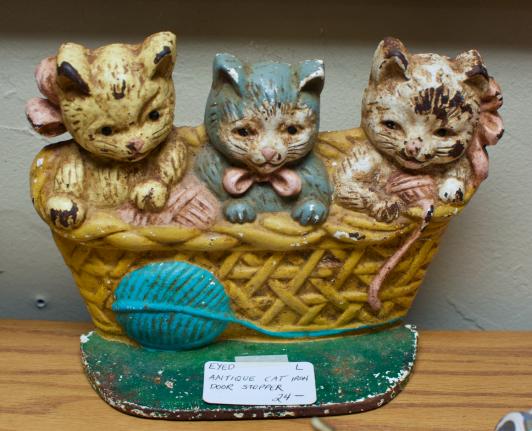 Antique cat iron door stopper