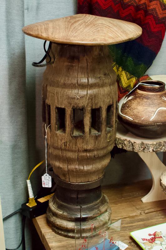 Antique wagon wheel hub lamp