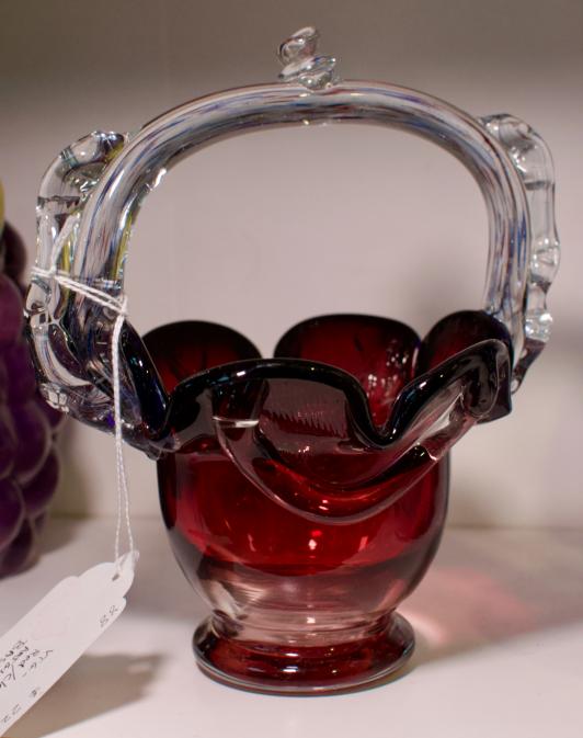 Vintage red / clear art glass basket
