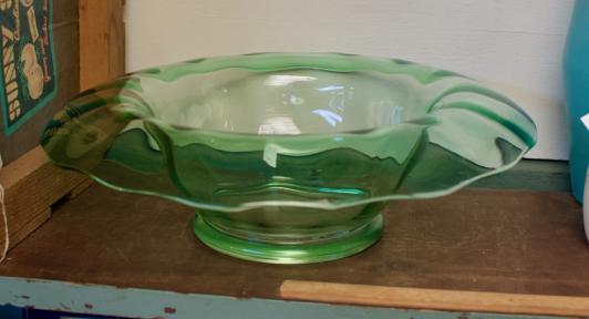 Green depression glass bowl