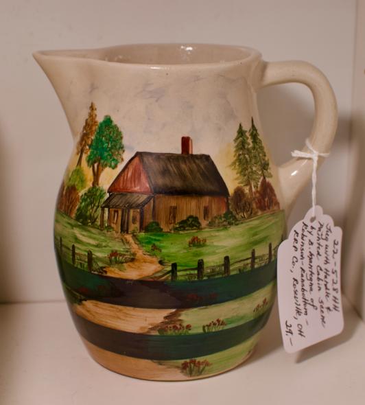 Jug with handle & painted cabin scene