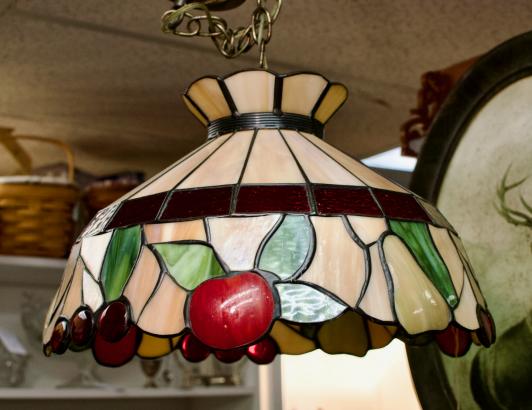 Tiffany style Leviton mid-century stained glass chandelier