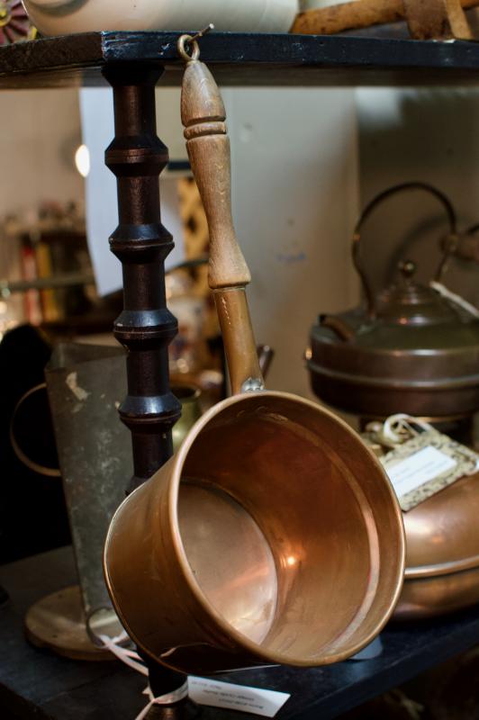 Wood handle vintage copper pot / ladle