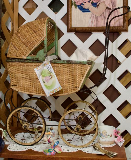 Vintage wicker doll carriage